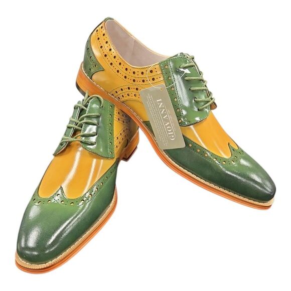 GIOVANNI MEN'S GREEN/SCOTCH LEATHER WING TIP DRESS SHOE. TROY. - Picture 3 of 9